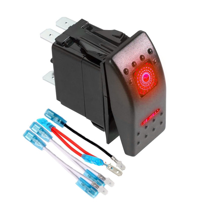 FXC Momentary Rocker Switch 7Pin Laser (ON)/Off/(ON) Red LED Light 20A/12V 10A/24V Toggle Switch with Jumper Wires Set for Automotive Boat Marine Truck Jeep Off-Road Bus RV - Image 1